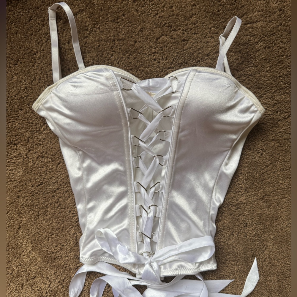 White Lace Up Satin Corset